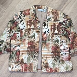 Alfred Dunner Brown Orange Green Cotton Blazer with African Inspired Pattern